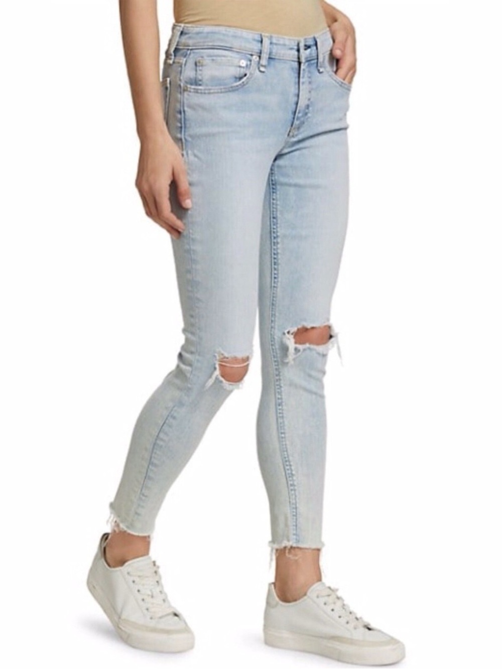 rag & bone Cate Mid-Rise Ankle Skinny Jeans in Montauk Distressed